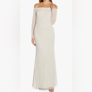 Adriana Papell ivory off shoulder dress